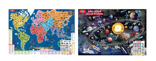 Solar System Map and Flags of the World Twin Pack