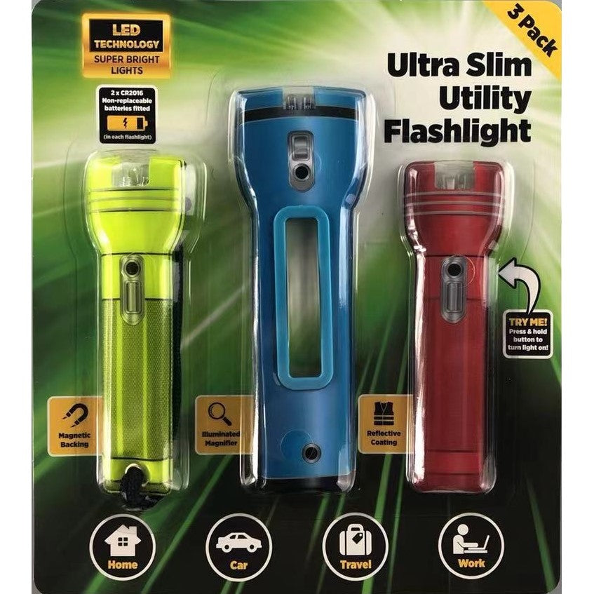 Ultra Slim Flashlight 3pk w/Magnifier